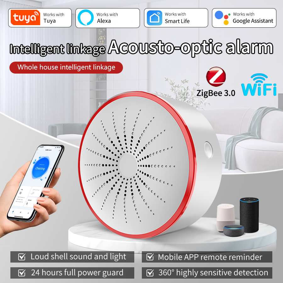 Smart Home Voice Assistant - Inteligentna syrena alarmowa Tuya WiFi ZigBee,