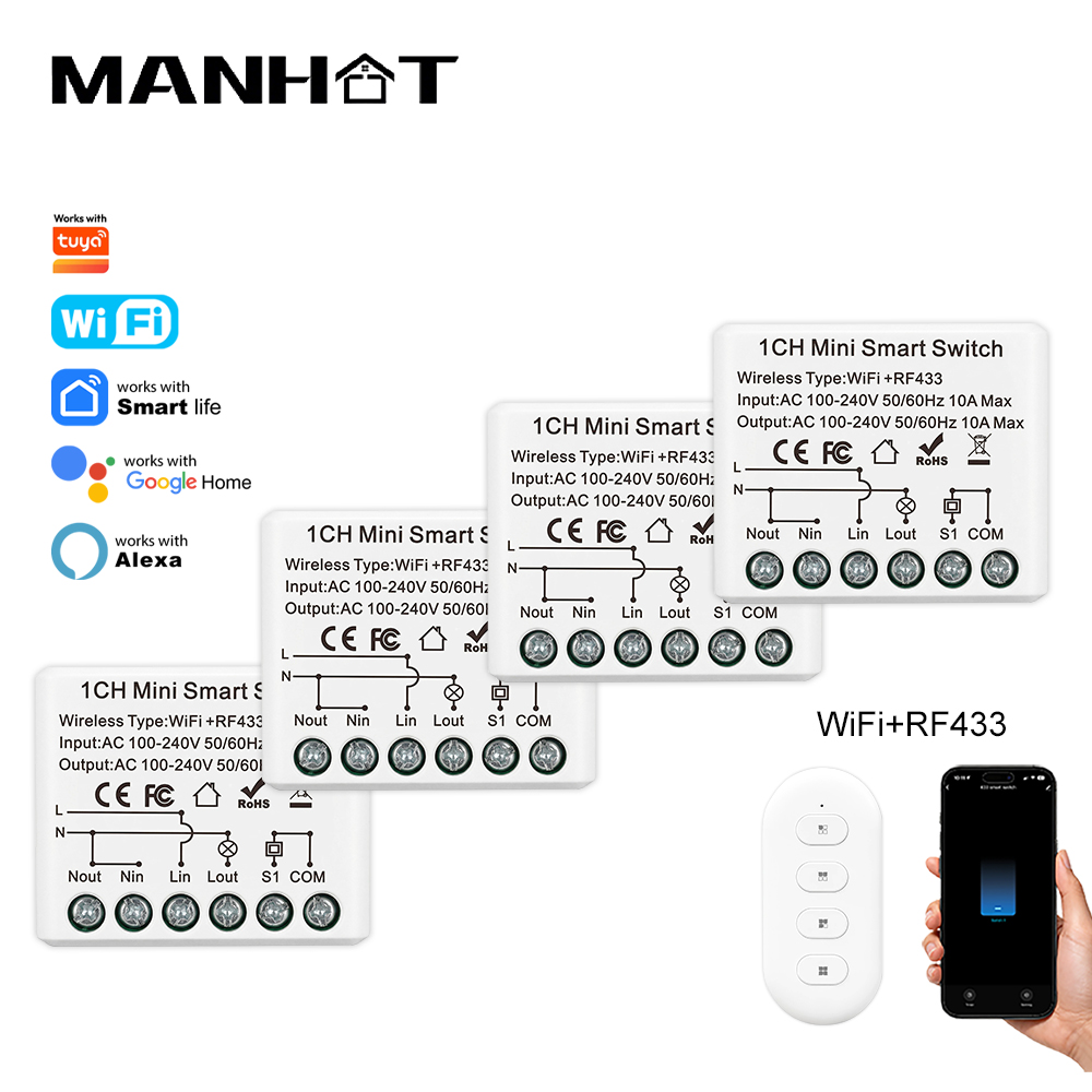 Smart Home Voice Assistant - Miniaturowy inteligentny przełącznik WIFI 10A RF433Mhz